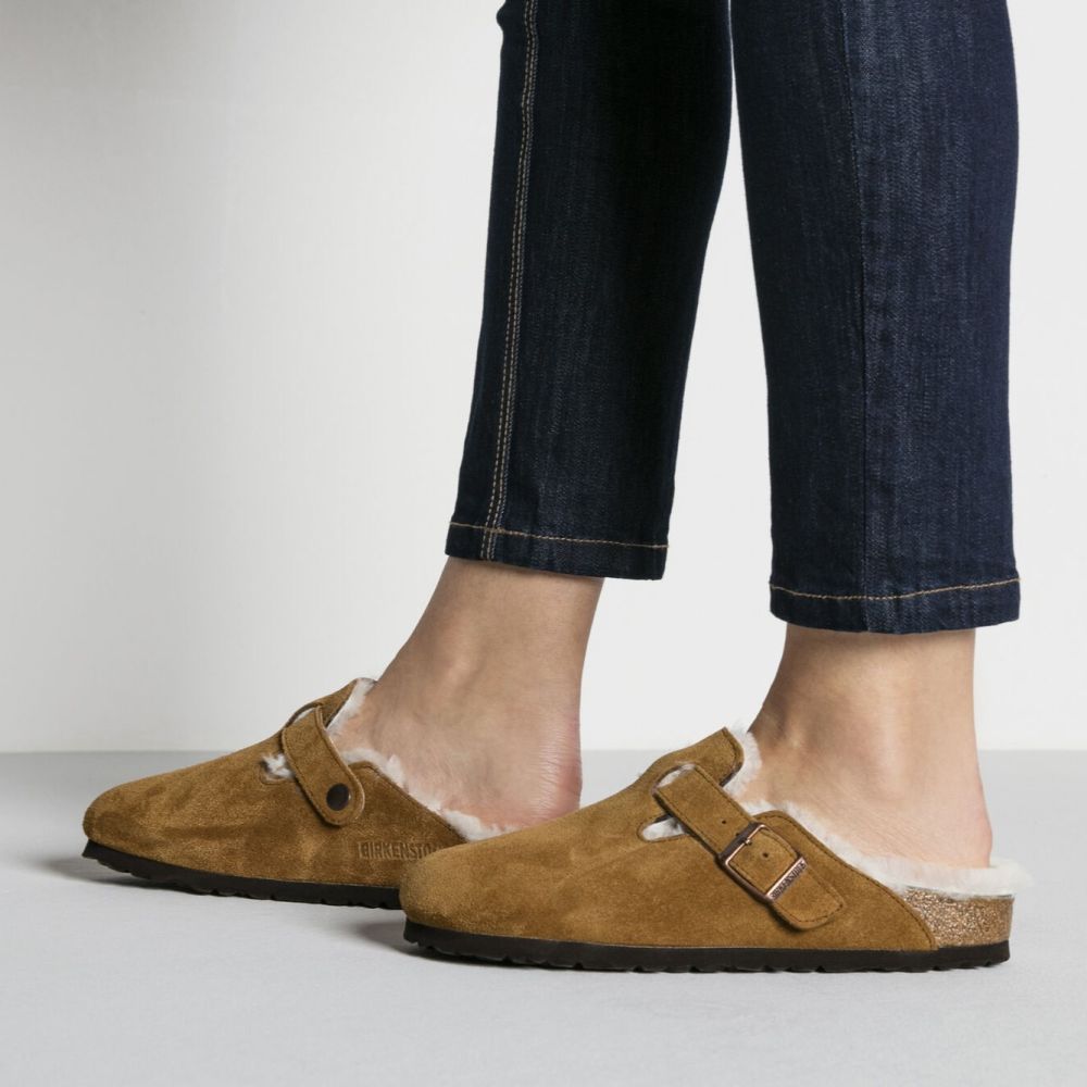 Birkenstock Boston Shearling Suede Leather in Mink