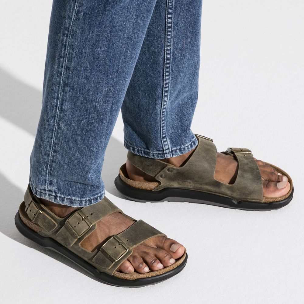 Birkenstock Men's Milano CT Oiled Leather in Faded Khaki