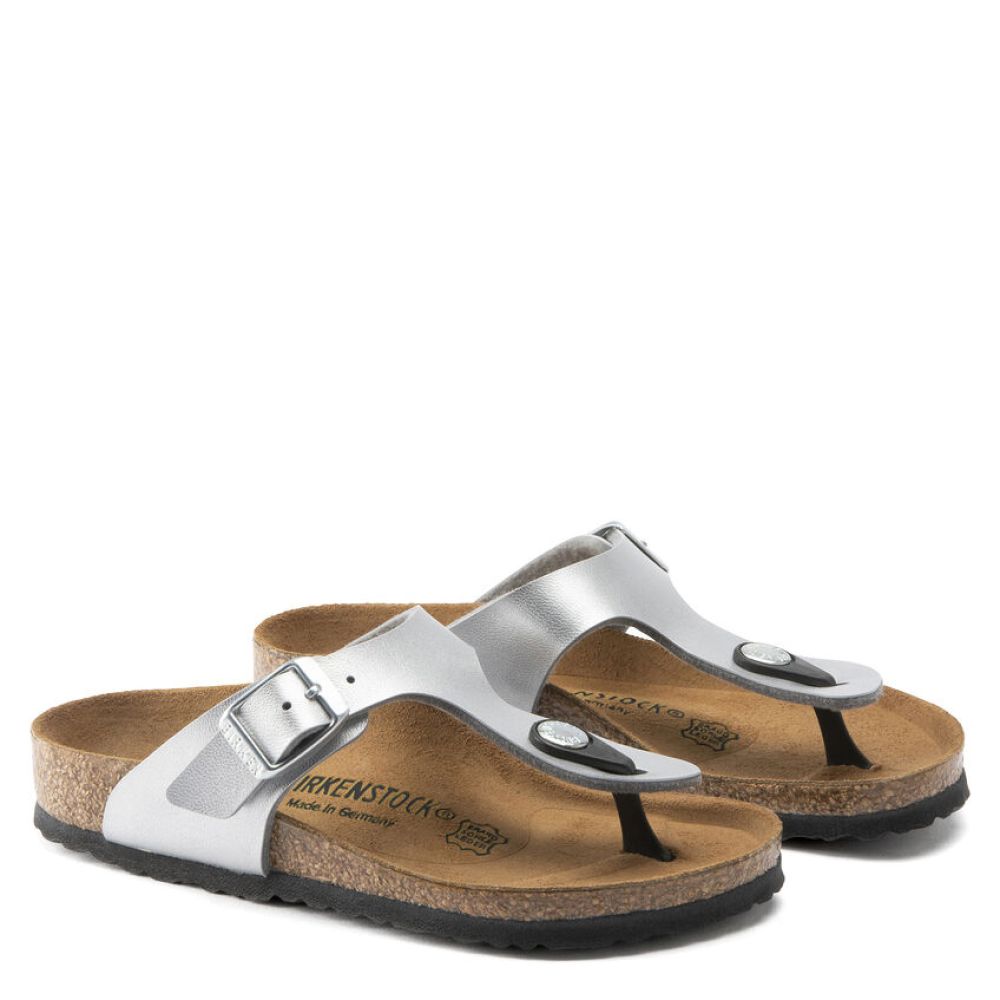Birkenstock Youth's Gizeh Birko-Flor in Silver Getoutsideshoes