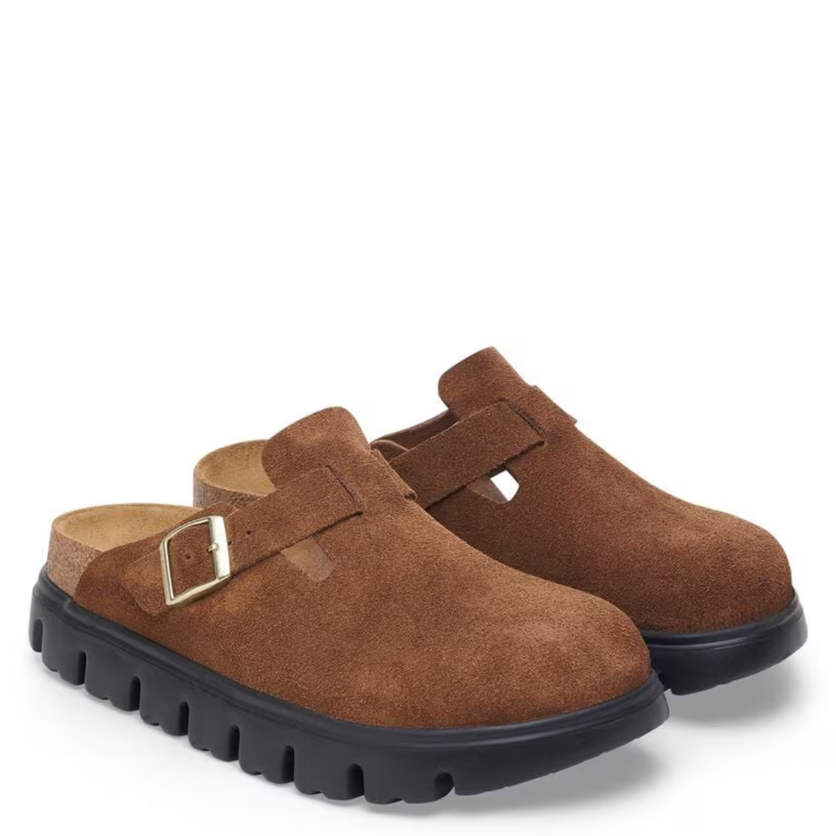 Birkenstock Women's Boston Chunky Suede Leather in Dark Tea/ Black