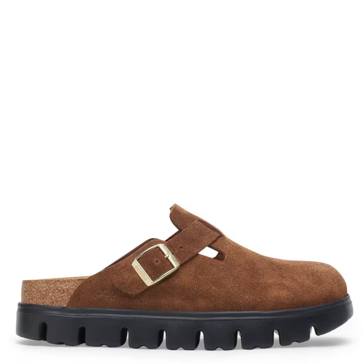 Birkenstock Women's Boston Chunky Suede Leather in Dark Tea/ Black