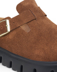 Birkenstock Women's Boston Chunky Suede Leather in Dark Tea/ Black