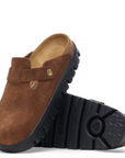 Birkenstock Women's Boston Chunky Suede Leather in Dark Tea/ Black