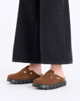 Birkenstock Women's Boston Chunky Suede Leather in Dark Tea/ Black
