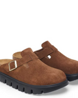 Birkenstock Women's Boston Chunky Suede Leather in Dark Tea/ Black