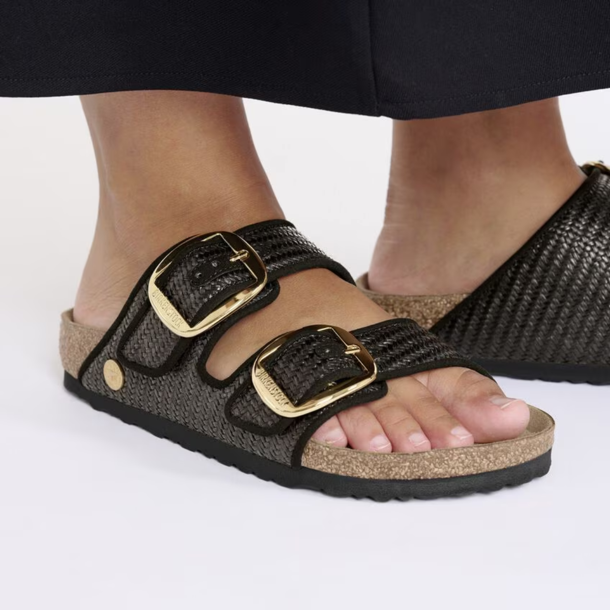 Birkenstock Women's Arizona Big Buckle Raffia Textile in Black