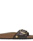 Birkenstock Women's Madrid Big Buckle Raffia Textile in Black