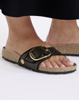 Birkenstock Women's Madrid Big Buckle Raffia Textile in Black