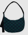 Baggu Medium Nylon Crescent Bag in Navy Green Check