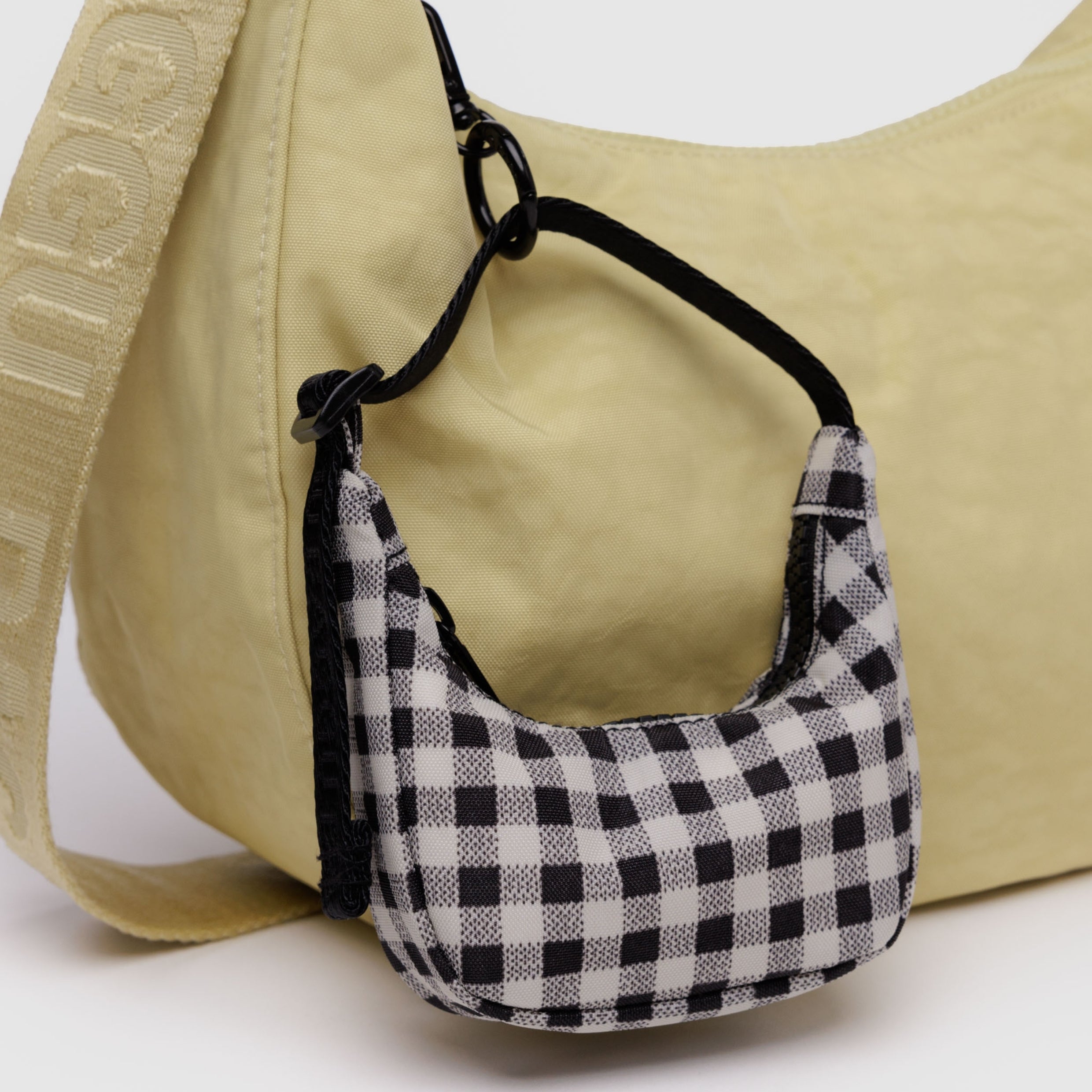 Baggu Crescent Bag Charm in Black & White Gingham