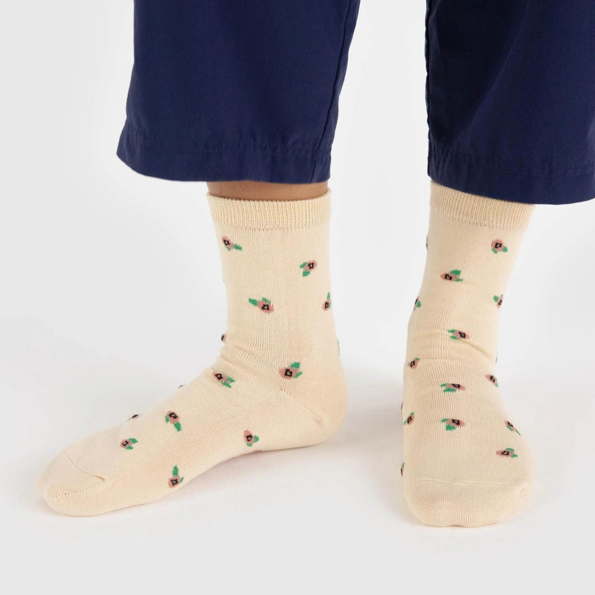 Baggu Crew Sock in Cream Rosette