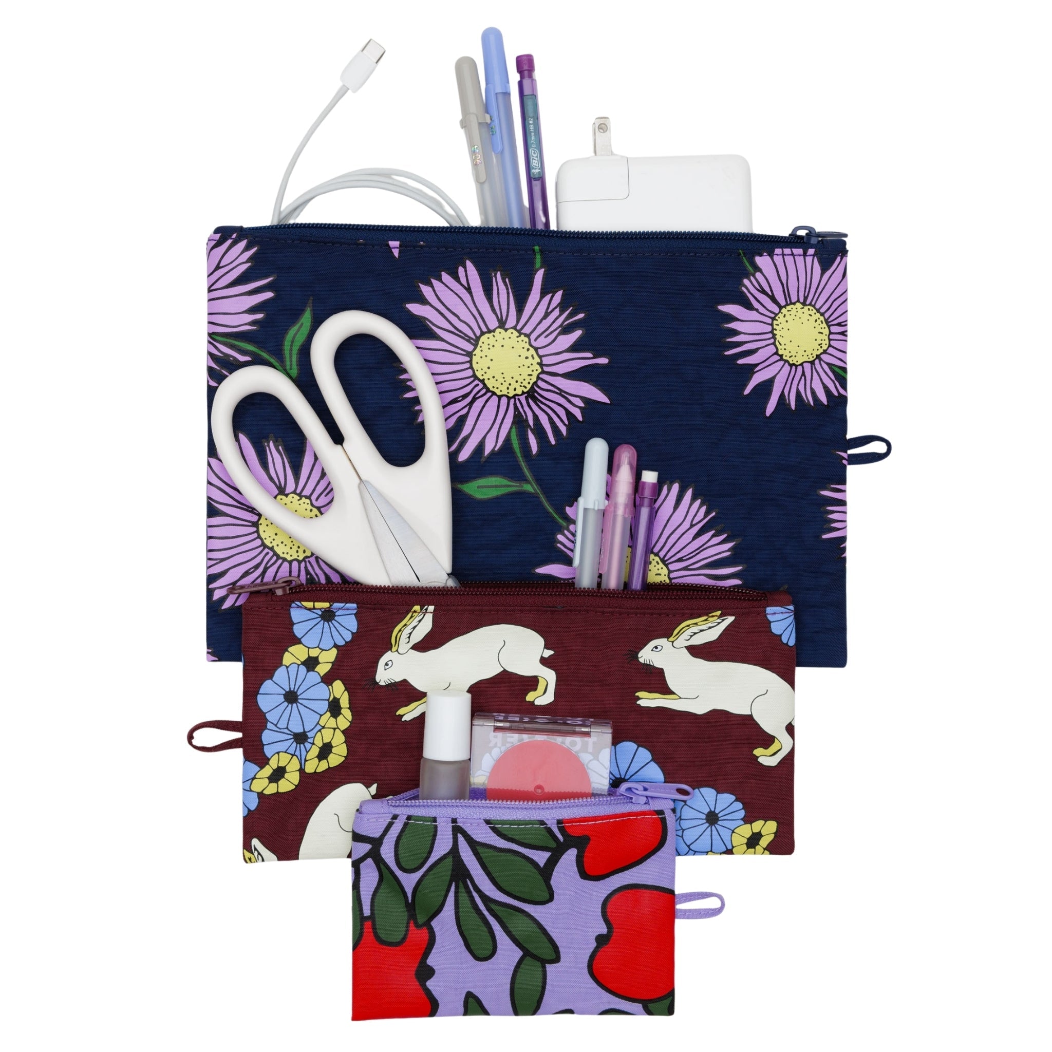 Baggu Flat Pouch Set in Night Orchard