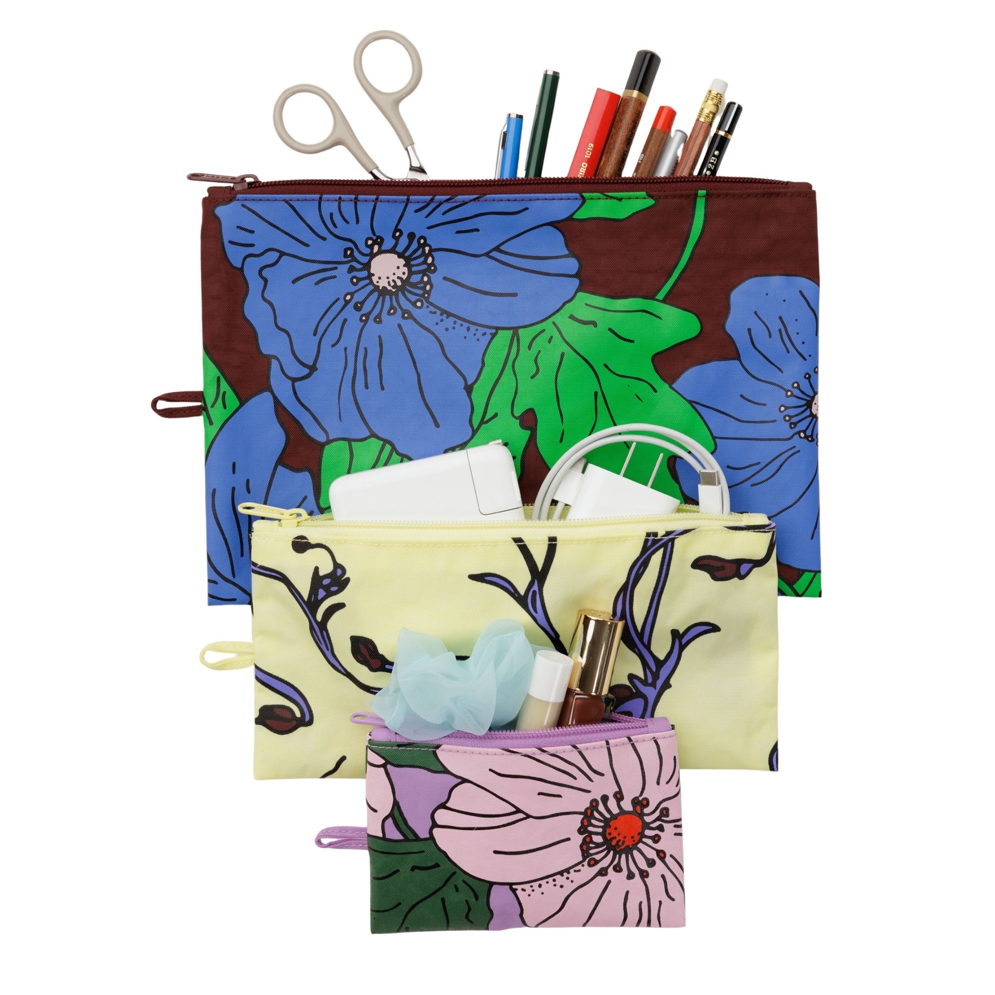 Baggu Flat Pouch Set in Poppy