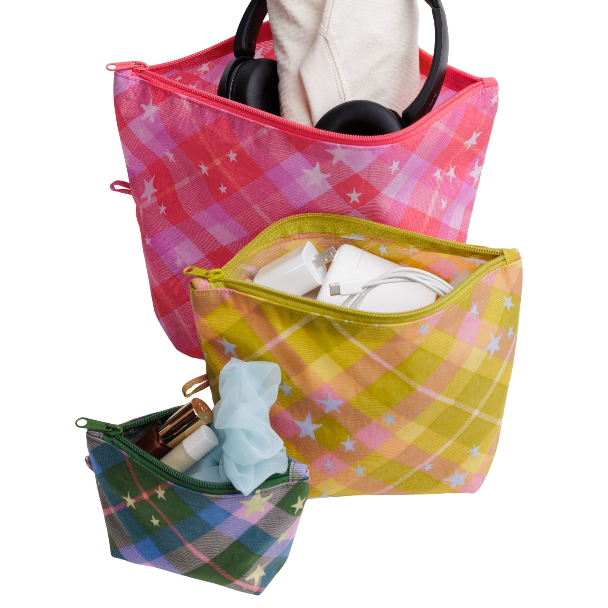 Baggu Go Pouch Set in Star Plaid