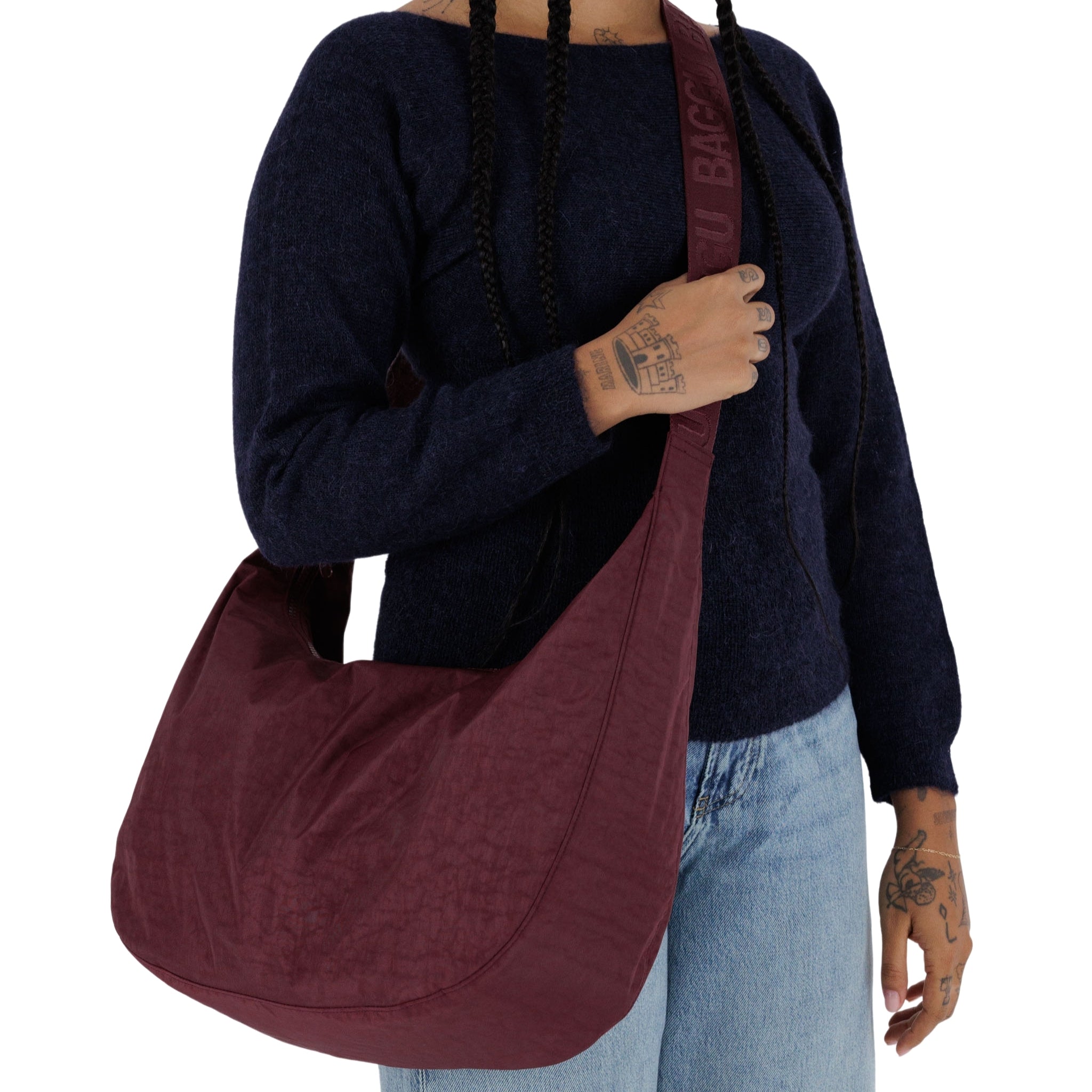 Baggu Large Nylon Crescent Bag in Mahogany