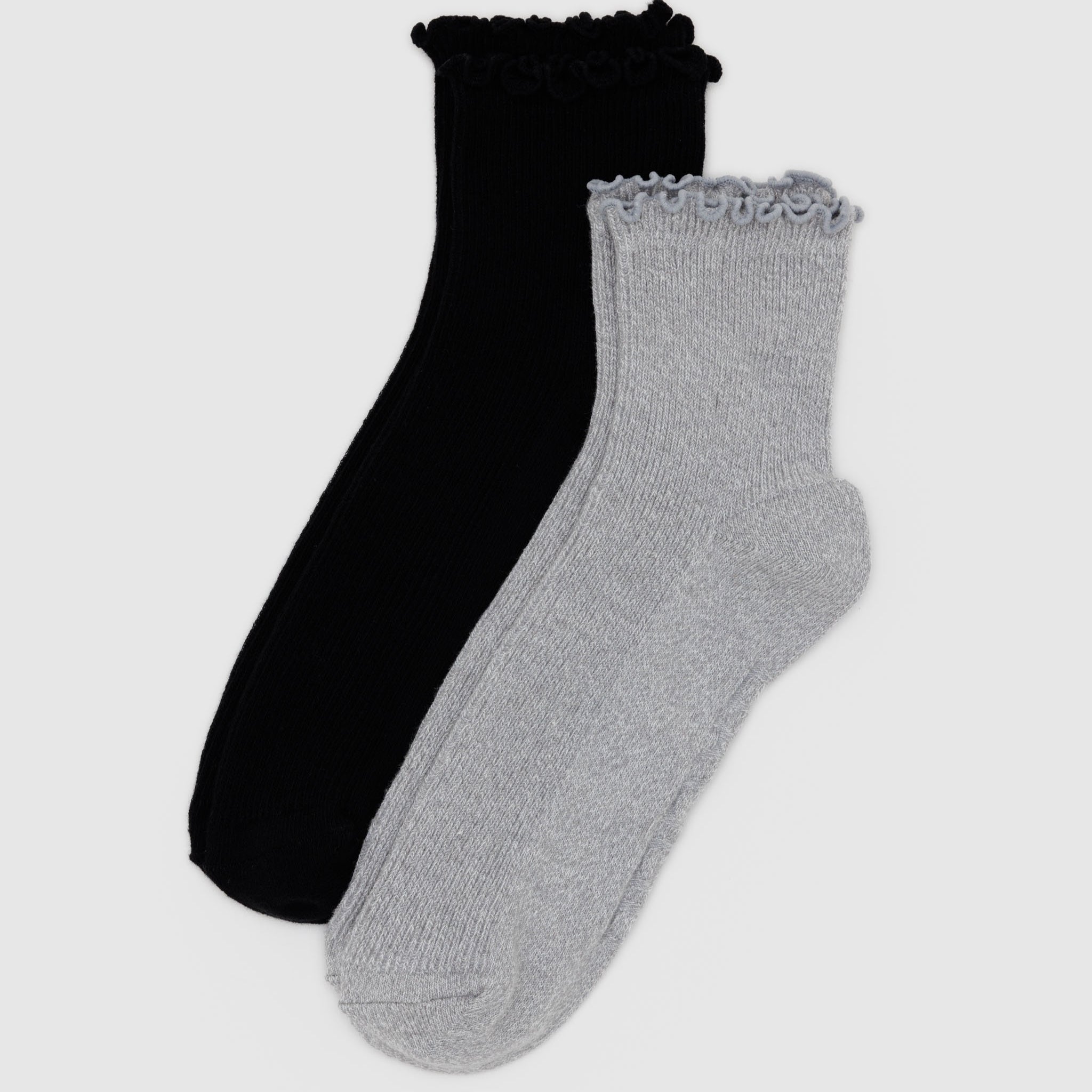 Baggu Lettuce Edge Sock Set in Heather Grey & Black