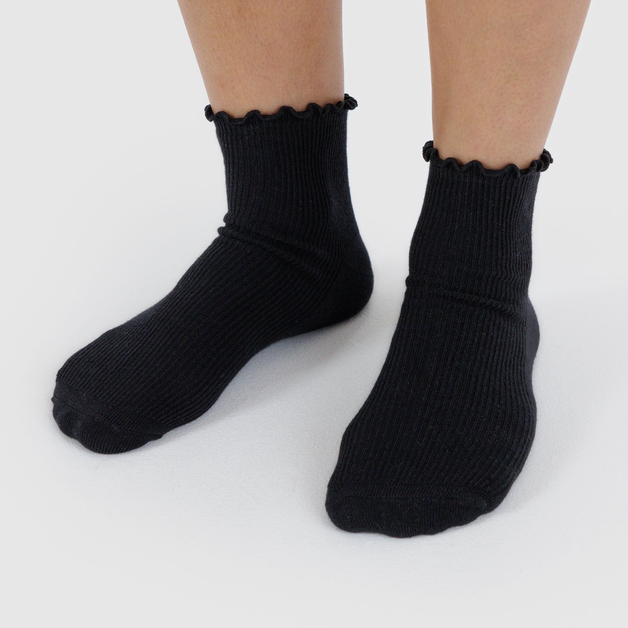 Baggu Lettuce Edge Sock Set in Heather Grey & Black