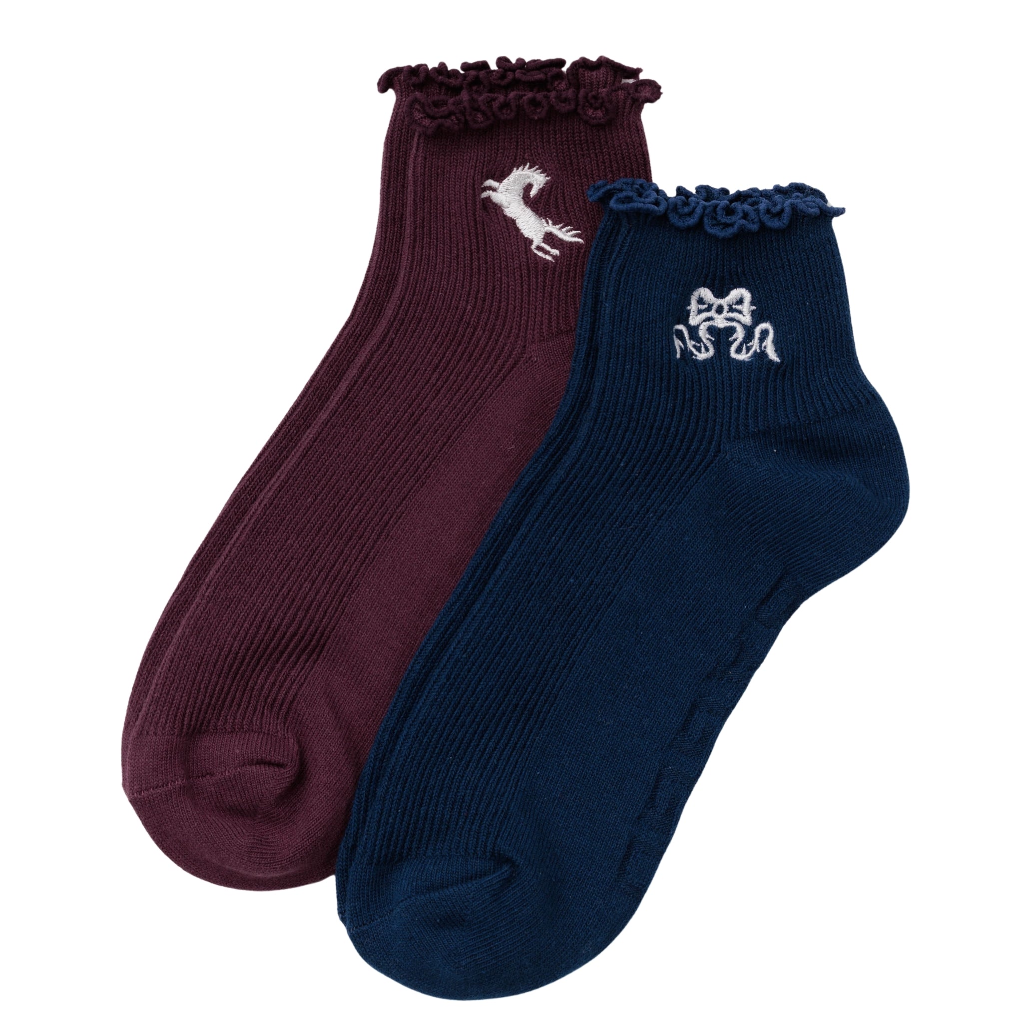 Baggu Lettuce Edge Sock Set in Mahogany & Navy Icons