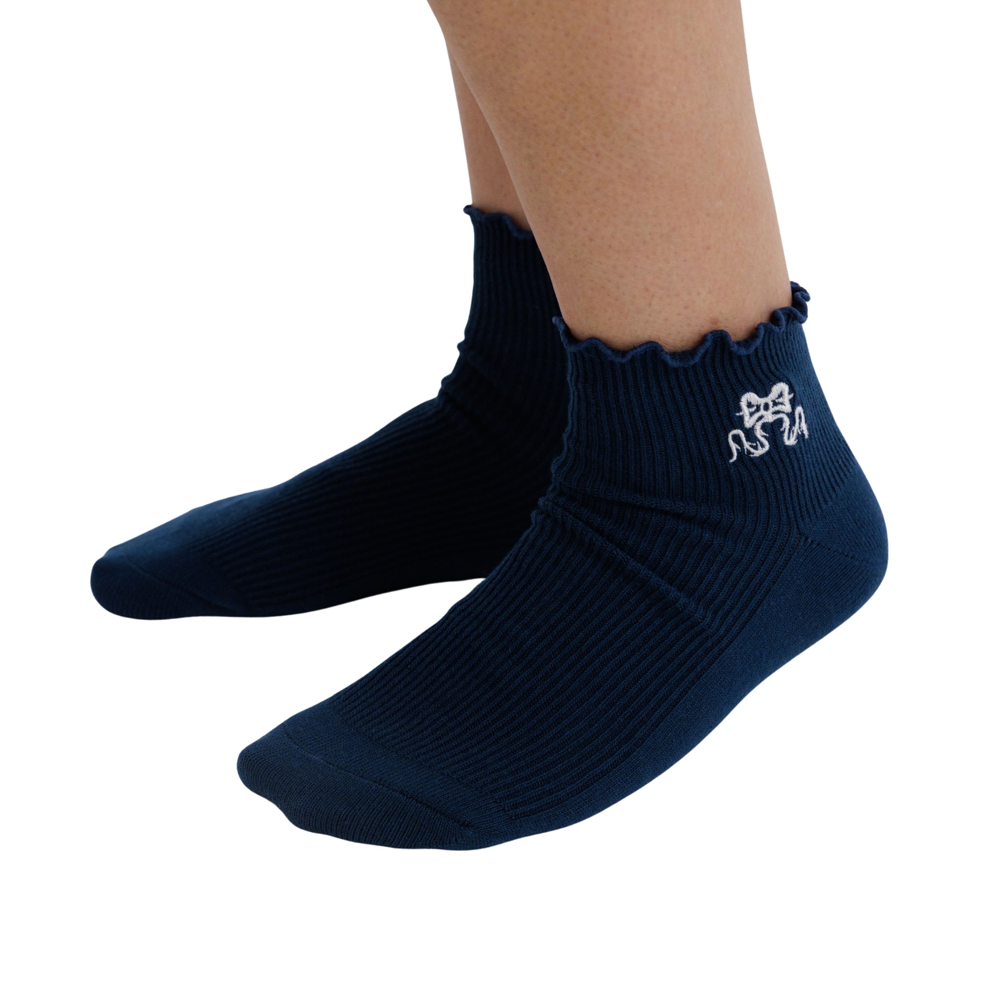 Baggu Lettuce Edge Sock Set in Mahogany & Navy Icons