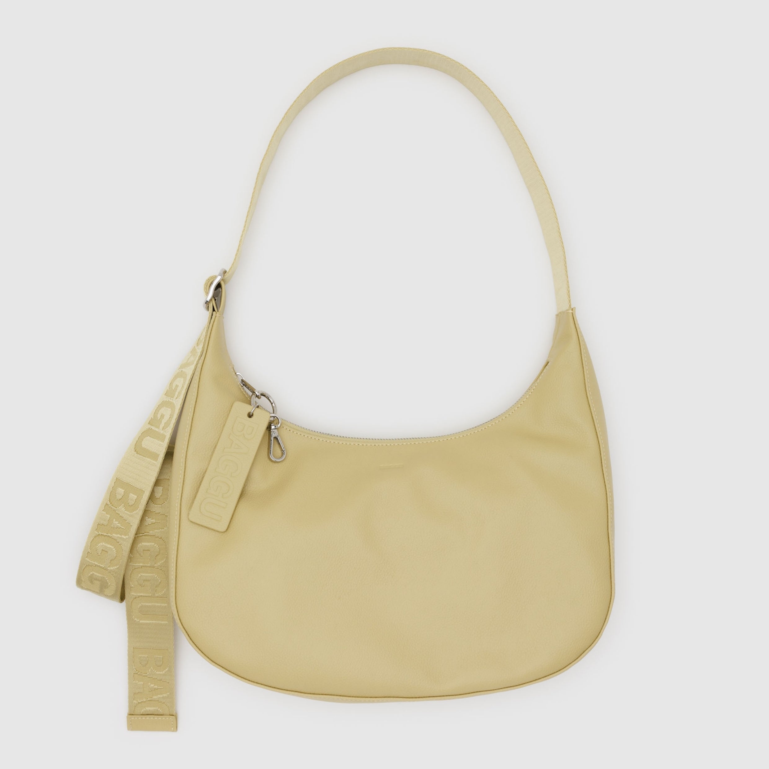 Baggu Medium Recycled Leather Crescent Bag in Straw