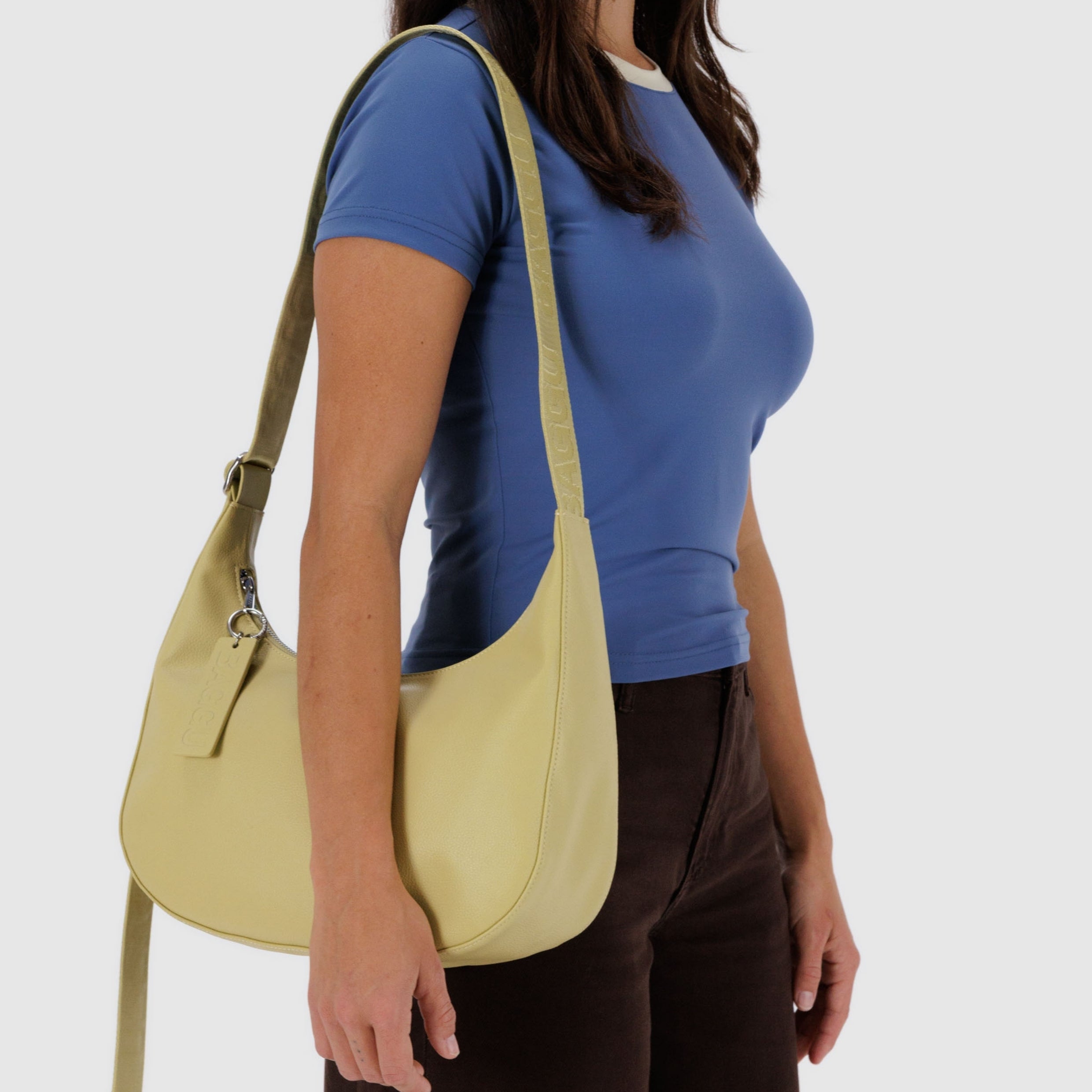 Baggu Medium Recycled Leather Crescent Bag in Straw