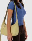 Baggu Medium Recycled Leather Crescent Bag in Straw