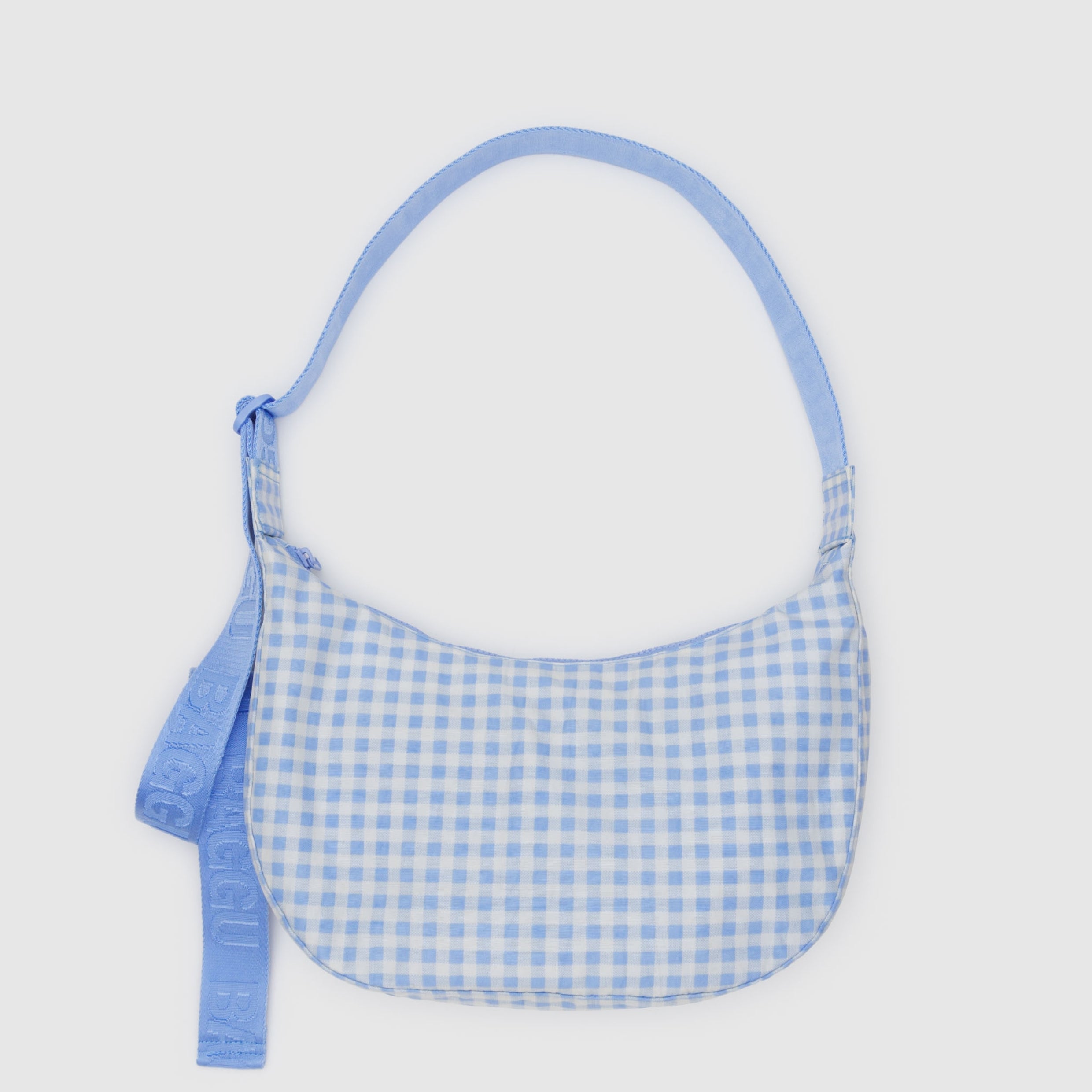 Baggu Medium Nylon Crescent Bag in Light Blue Gingham