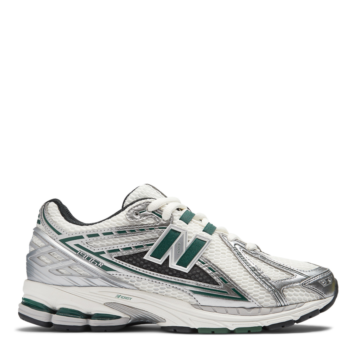 New Balance Women's 1906R in Silver Metallic with Green and Sea Salt