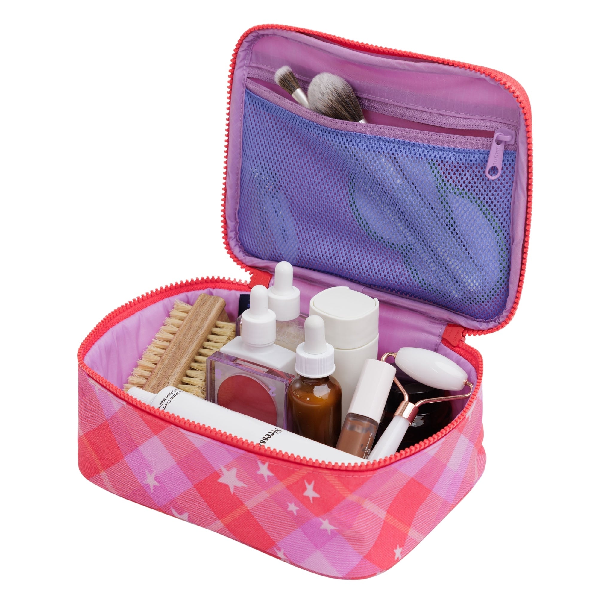 Baggu Small Cosmetic Case in Pink Star Plaid
