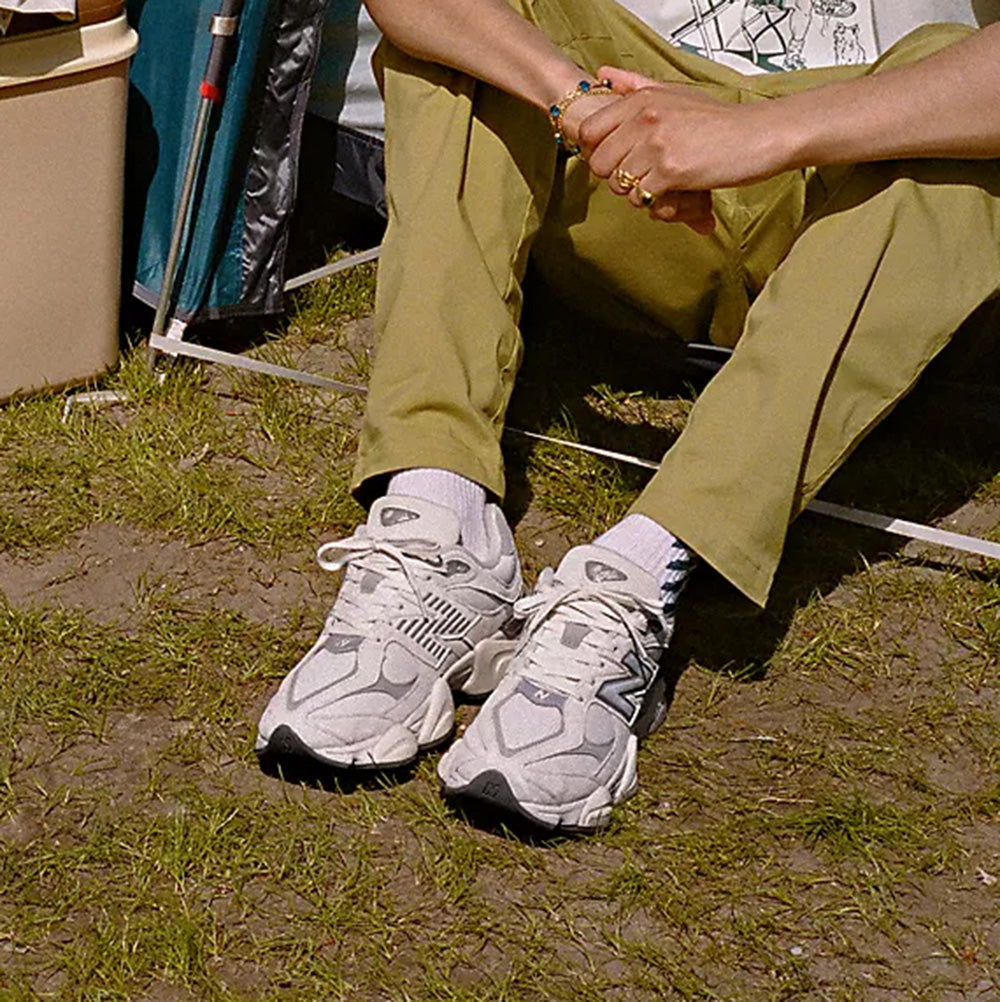 New Balance 9060 in Sea Salt with Concrete and Silver Metallic