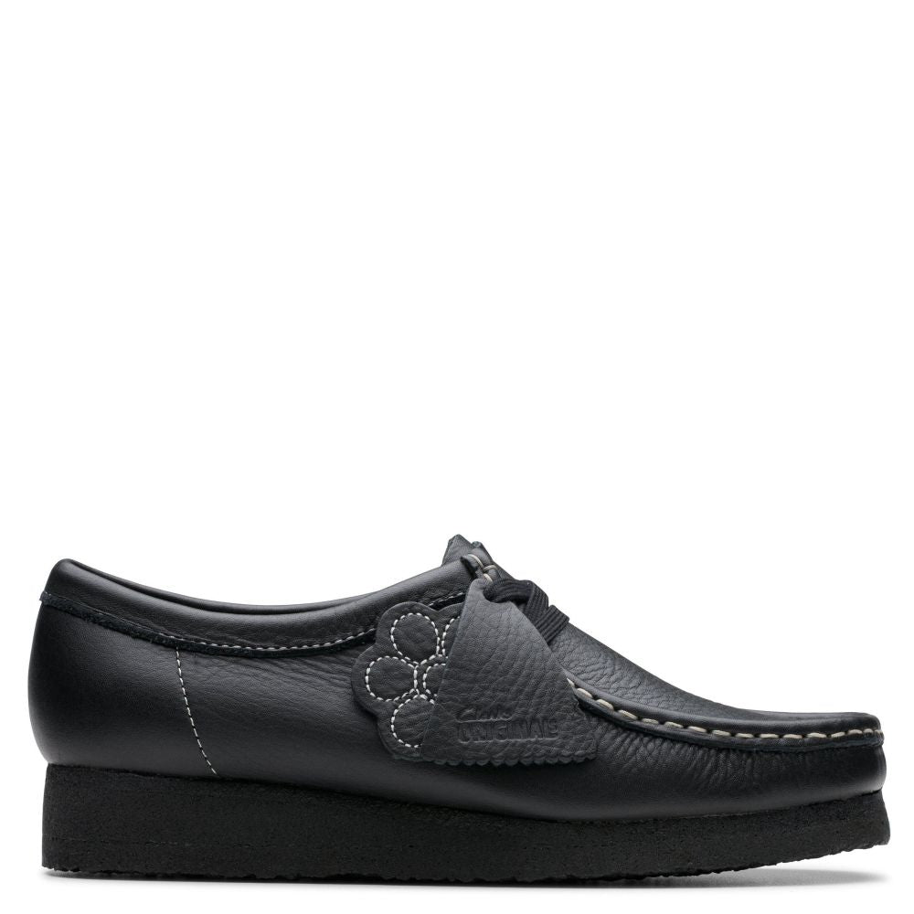 Clarks Women's Wallabee in Black Tumbled Leather