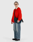 Baggu Medium Nylon Crescent Bag in Navy Green Check