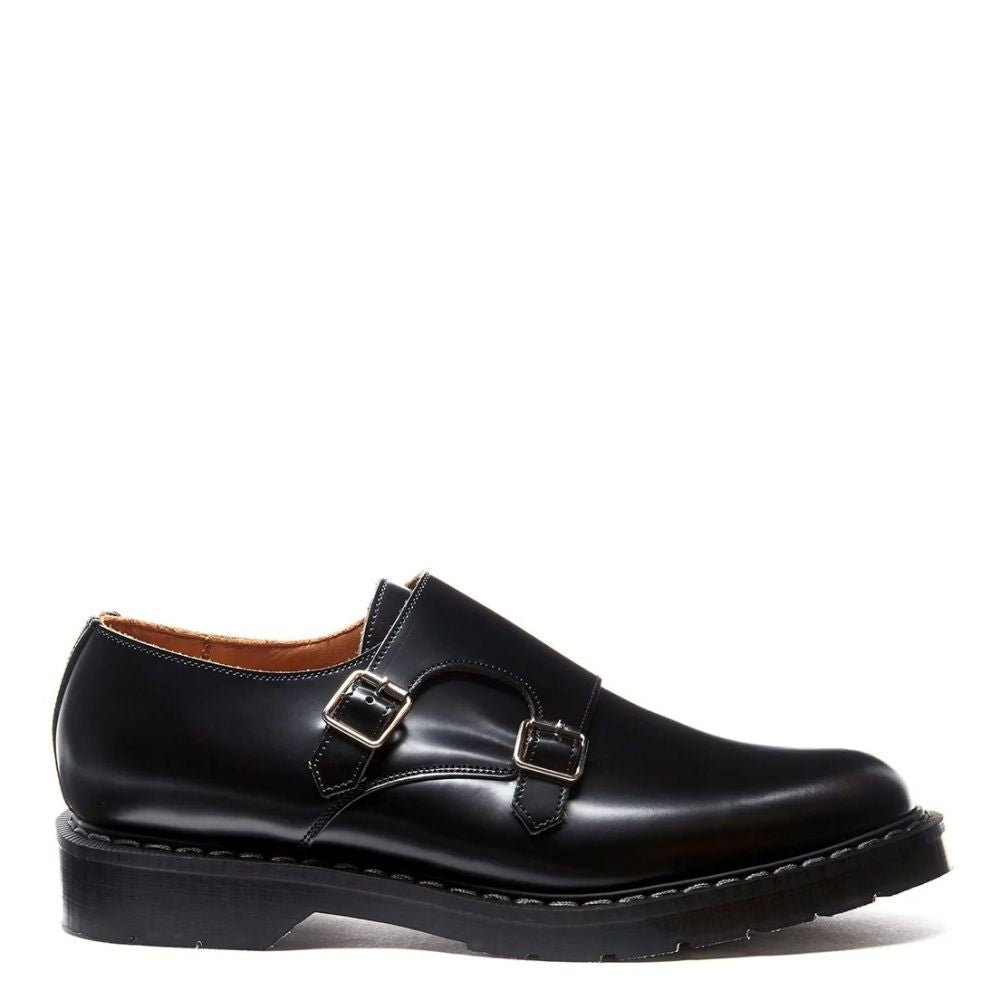 Solovair Double Buckle Monk in Black Hi-Shine - Getoutside Shoes