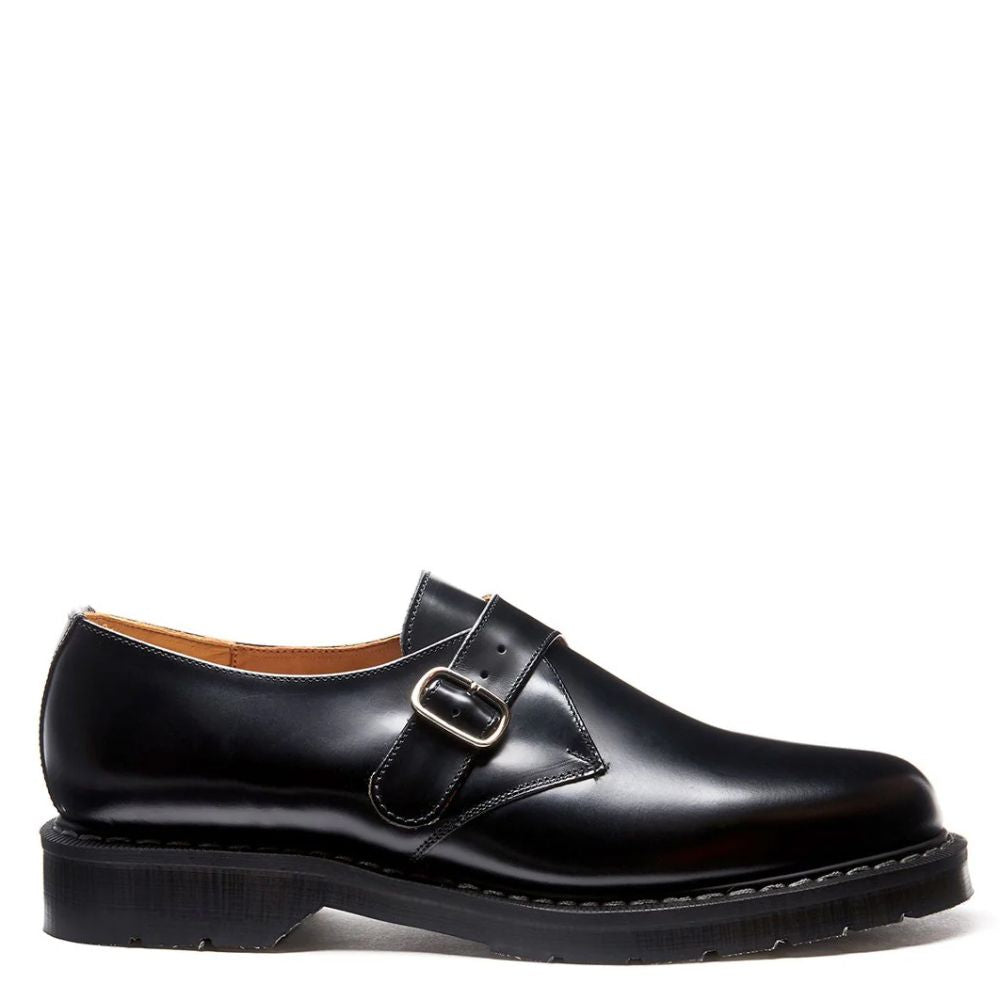 Solovair Single Buckle Monk in Black Hi-Shine