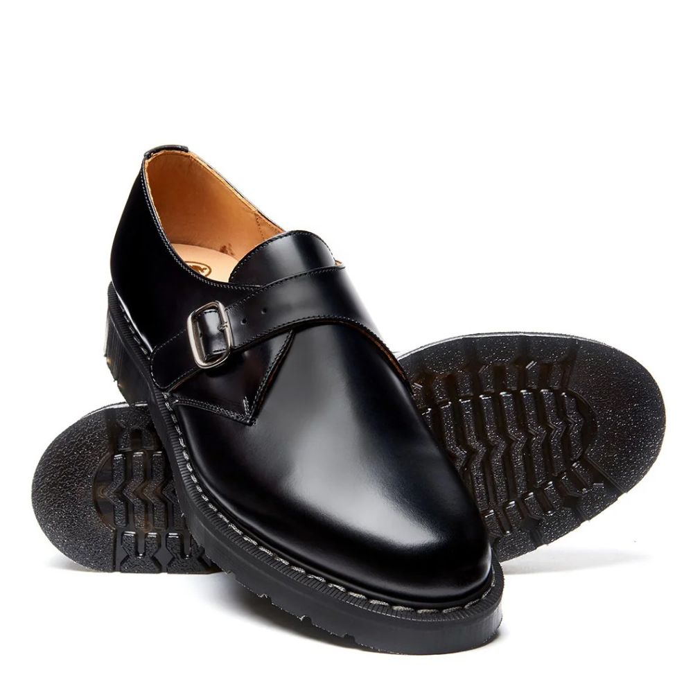 Solovair Single Buckle Monk in Black Hi-Shine