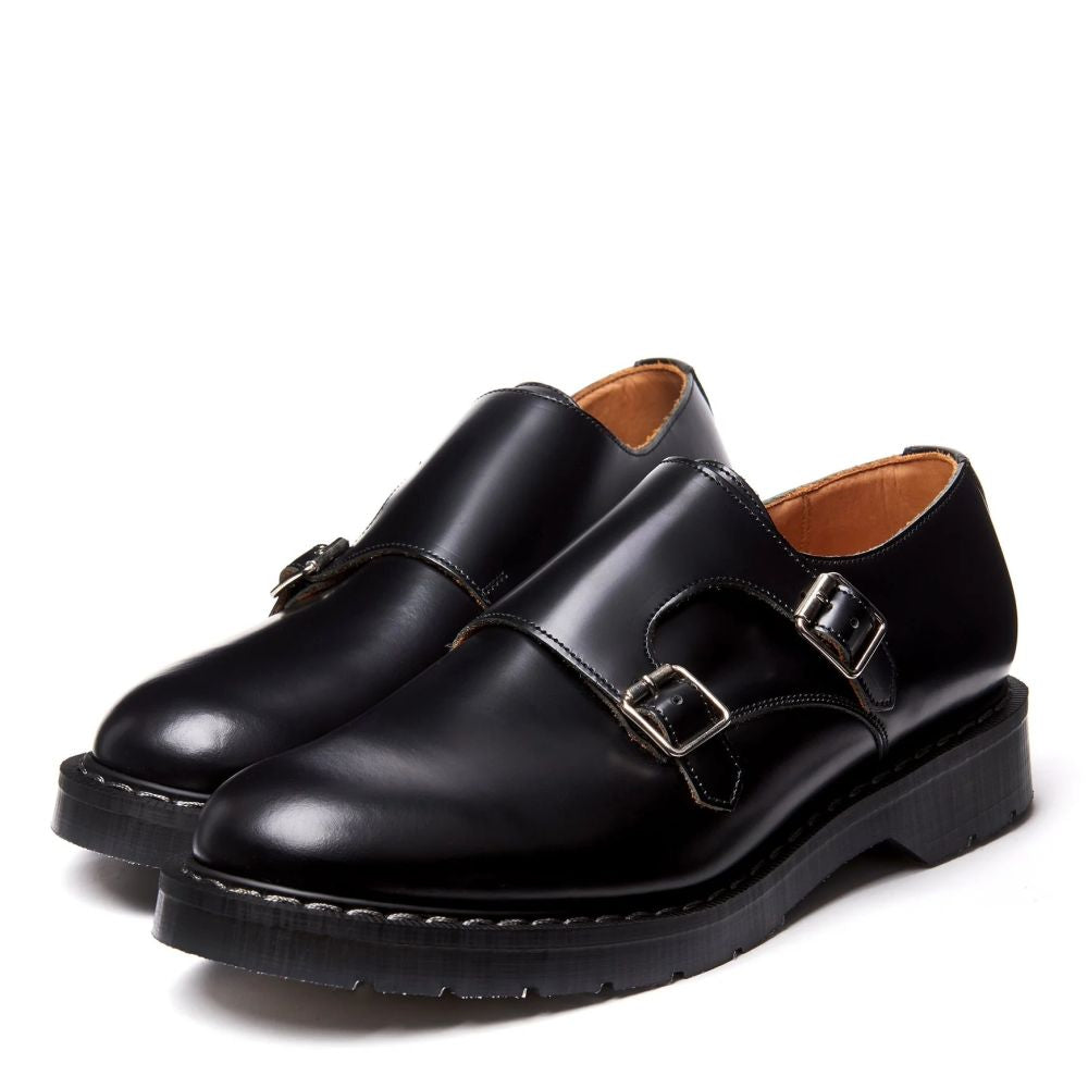 Solovair Double Buckle Monk in Black Hi-Shine