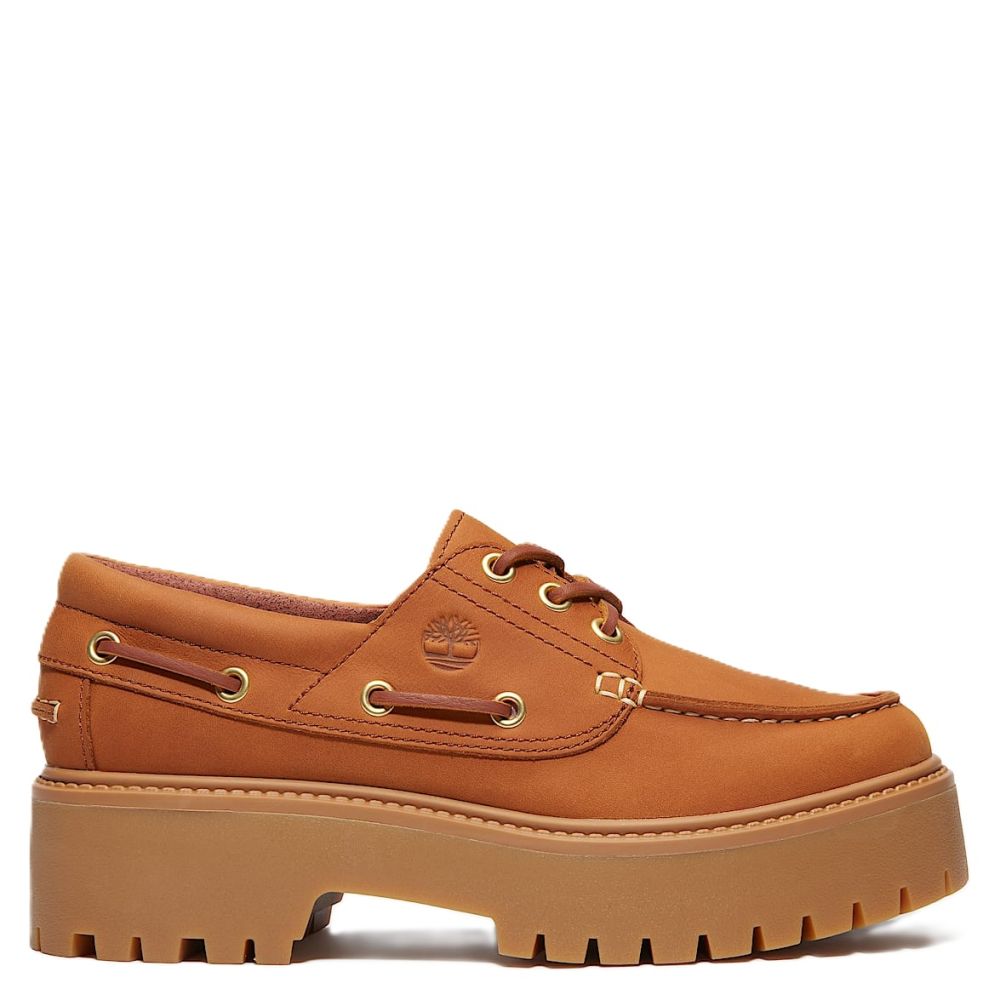 Timberland Women's Stone Street Platform Boat Shoe in Rust Nubuck