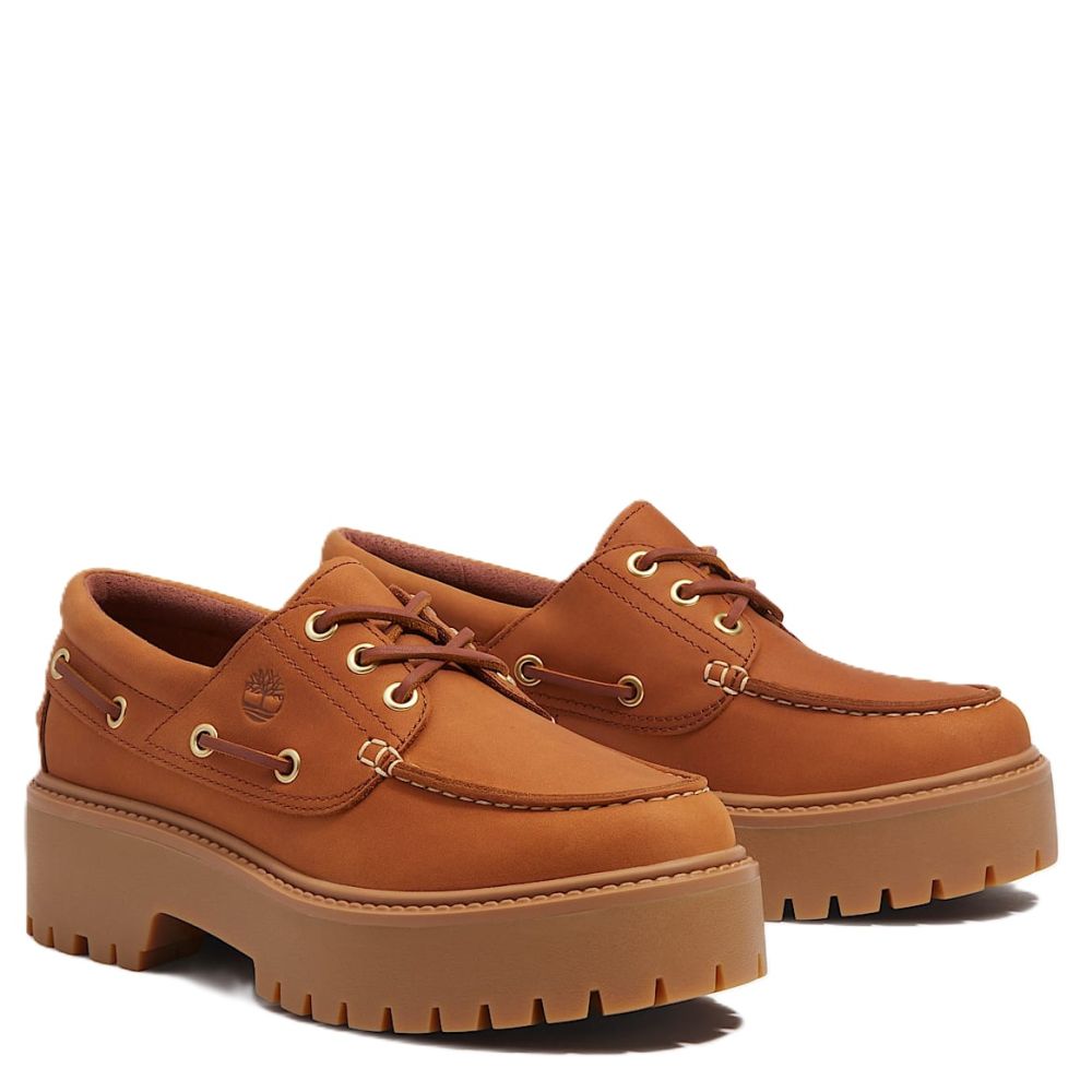 Timberland Women's Stone Street Platform Boat Shoe in Rust Nubuck