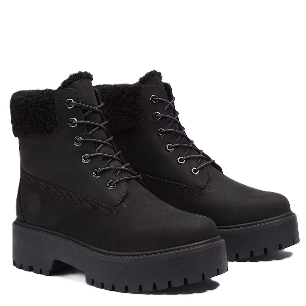 Timberland Women's Stone Street Mid Warm Lined Waterproof Boot in Black Nubuck