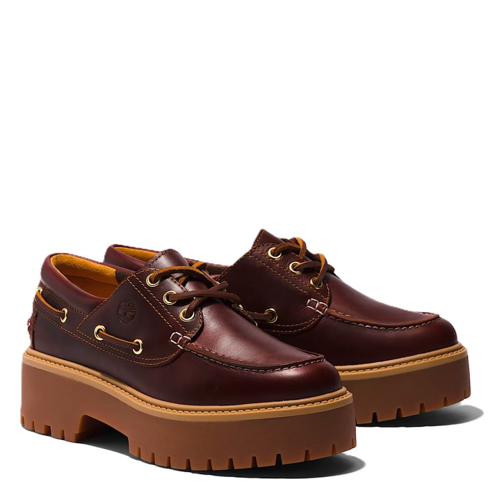 Timberland Women's Stone Street Platform Boat Shoe in Root Beer
