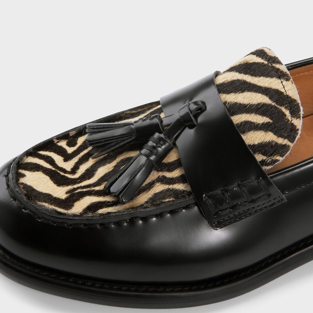 Vagabond Women's Linn Tassle Loafers in Black Leather/Hair-On-Leather