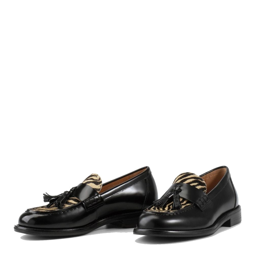 Vagabond Women's Linn Tassle Loafers in Black Leather/Hair-On-Leather