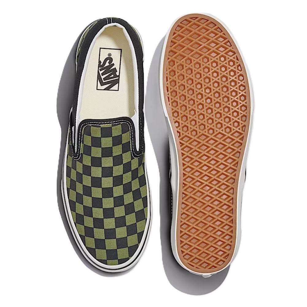 Vans Checkerboard Classic Slip-On in Black/Loden Green