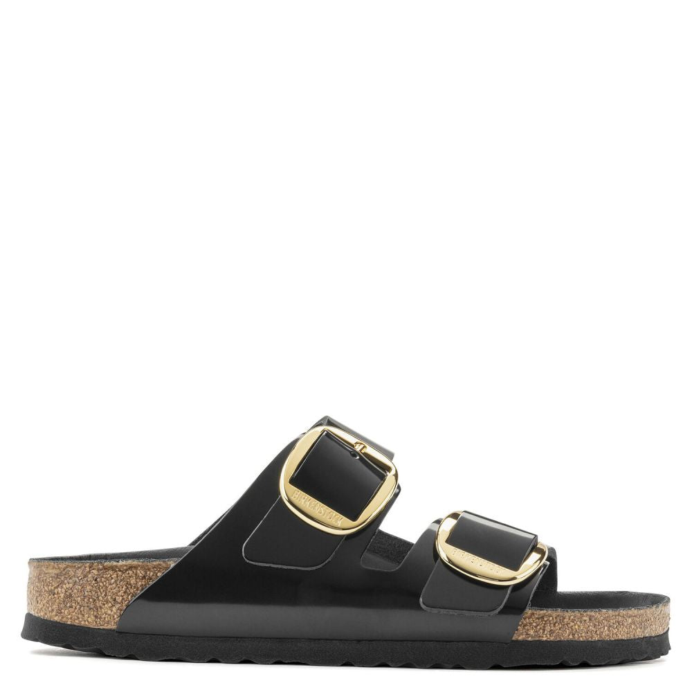 Birkenstock Women&#39;s Arizona Big Buckle Natural Leather Patent in High Shine Black (Narrow Width)