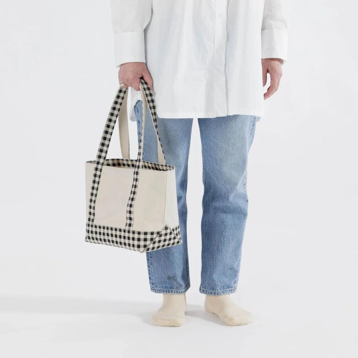 Baggu Small Heavyweight Canvas Tote in Black &amp; White Gingham