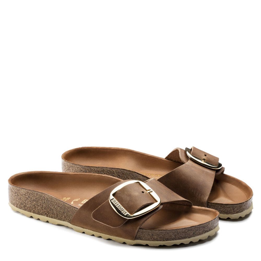 Birkenstock Women&#39;s Madrid Big Buckle Oiled Leather in Cognac (Narrow Width)