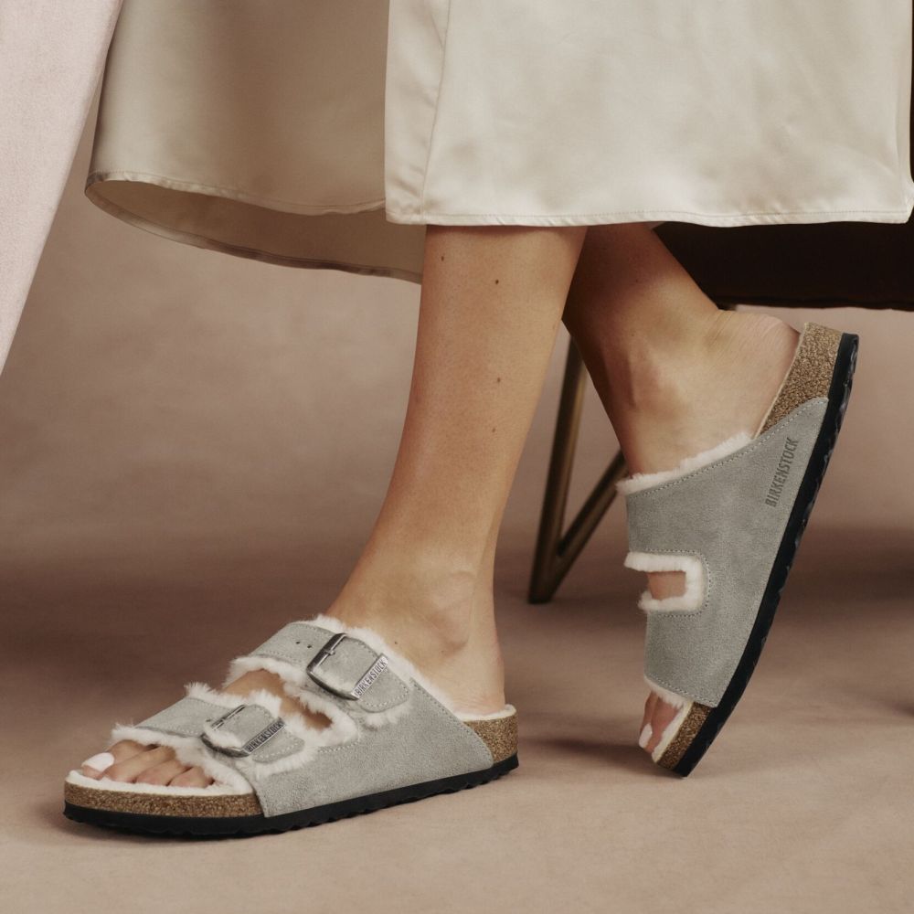 Birkenstock Women's Arizona Shearling in Stone Coin