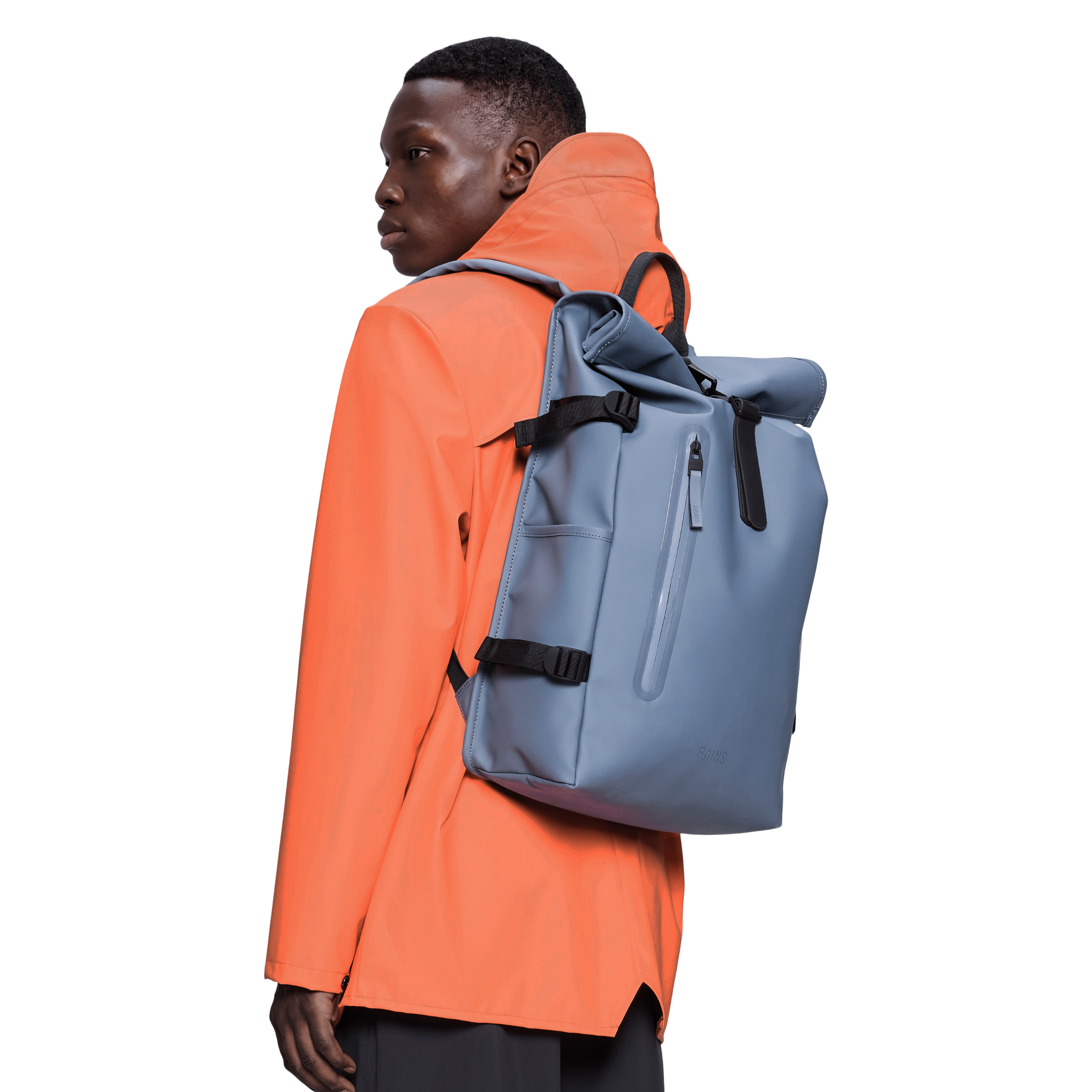 Rains Rolltop Rucksack Large in Blue Dusk