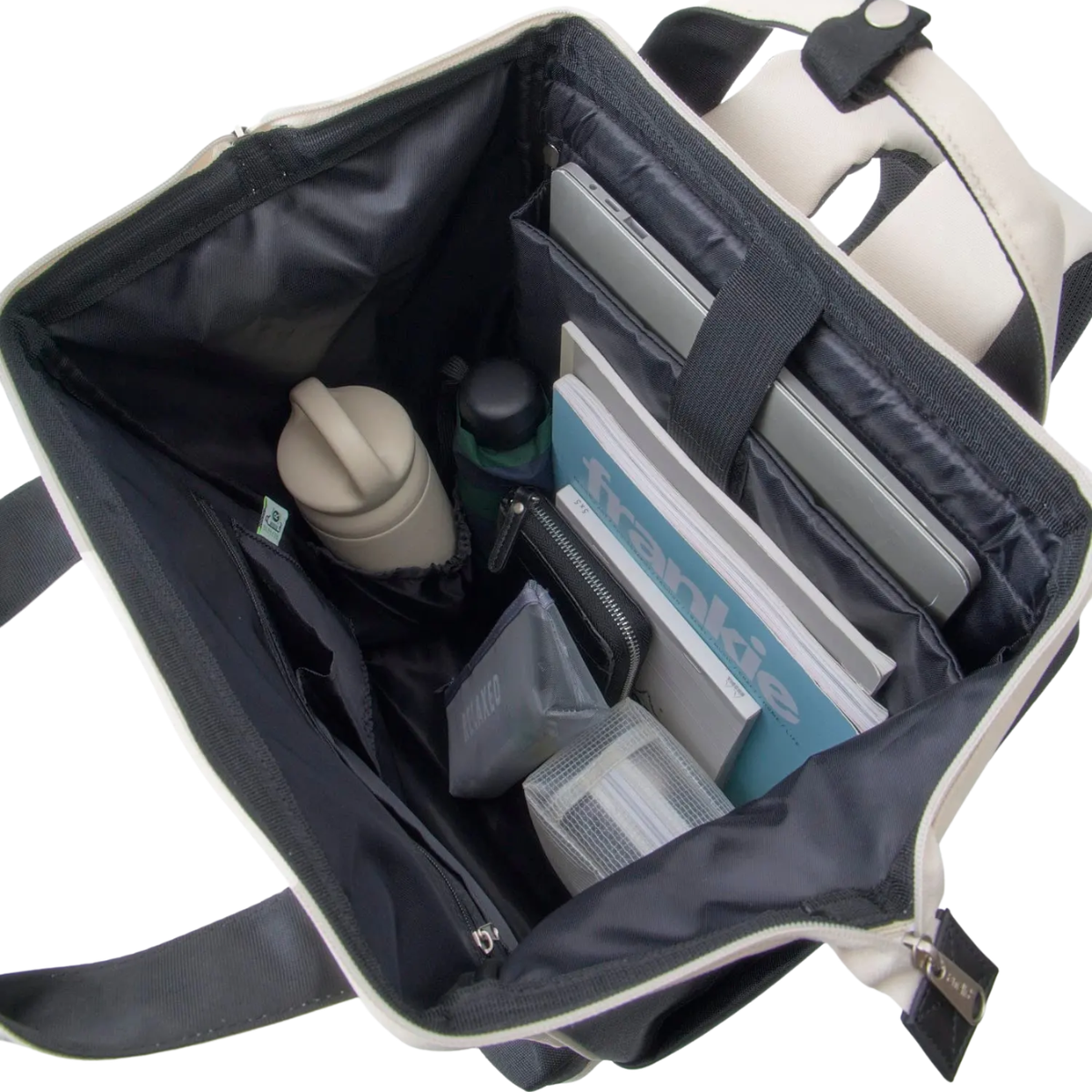 Anello Cross Bottle Backpack Large in White Black