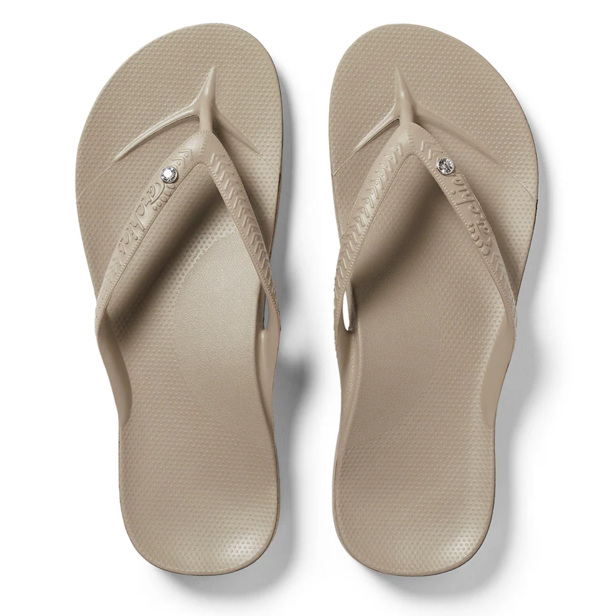 Archies Women's Crystal Arch Support Flip Flops in Taupe